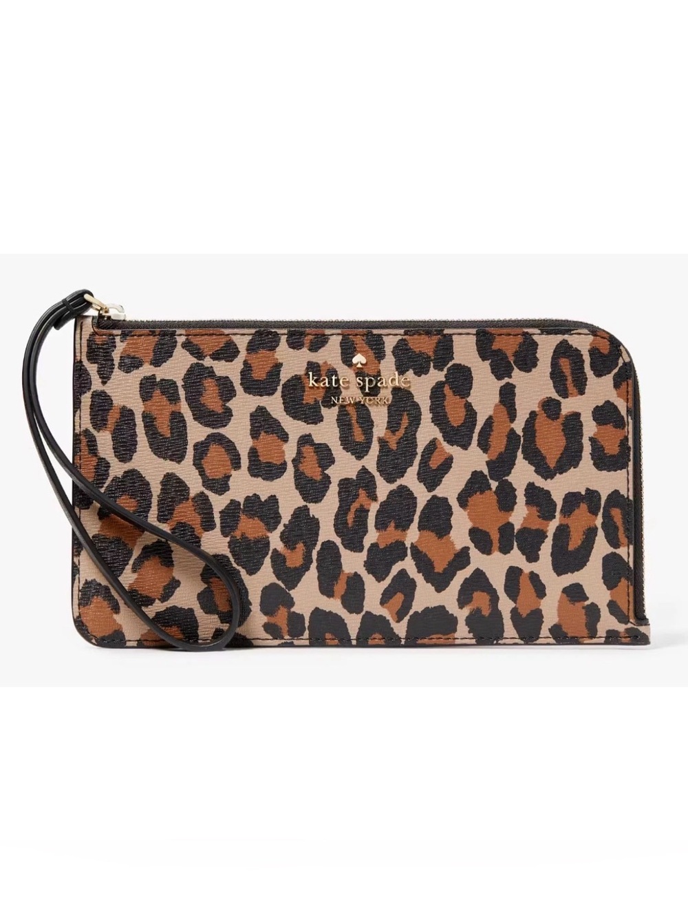 Kate Spade Lucy LZip Leopard Print Wristlet in Brown and Black - NWT - Picture 2 of 12